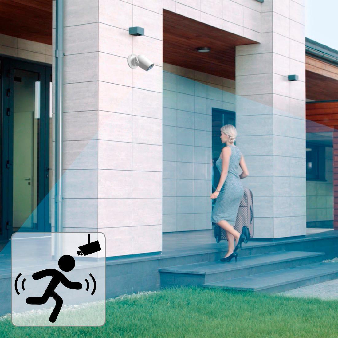 Hama WLAN Outdoor Kamera mit App oder Sprachsteuerung, Nachtsicht, Aufzeichnung, 1080p, Weiß