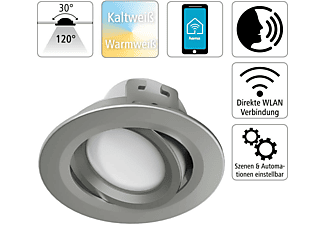 HAMA 176578 WLAN LED-Einbauspot, 5W, per Sprache/App steuern, verstellbar, Satin-Nickel