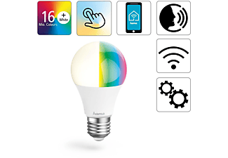 HAMA 176581 WLAN-LED-Lampe, E27, 10W, RGBW, dimmbar, Birne, für Sprach-/App-Steuerung