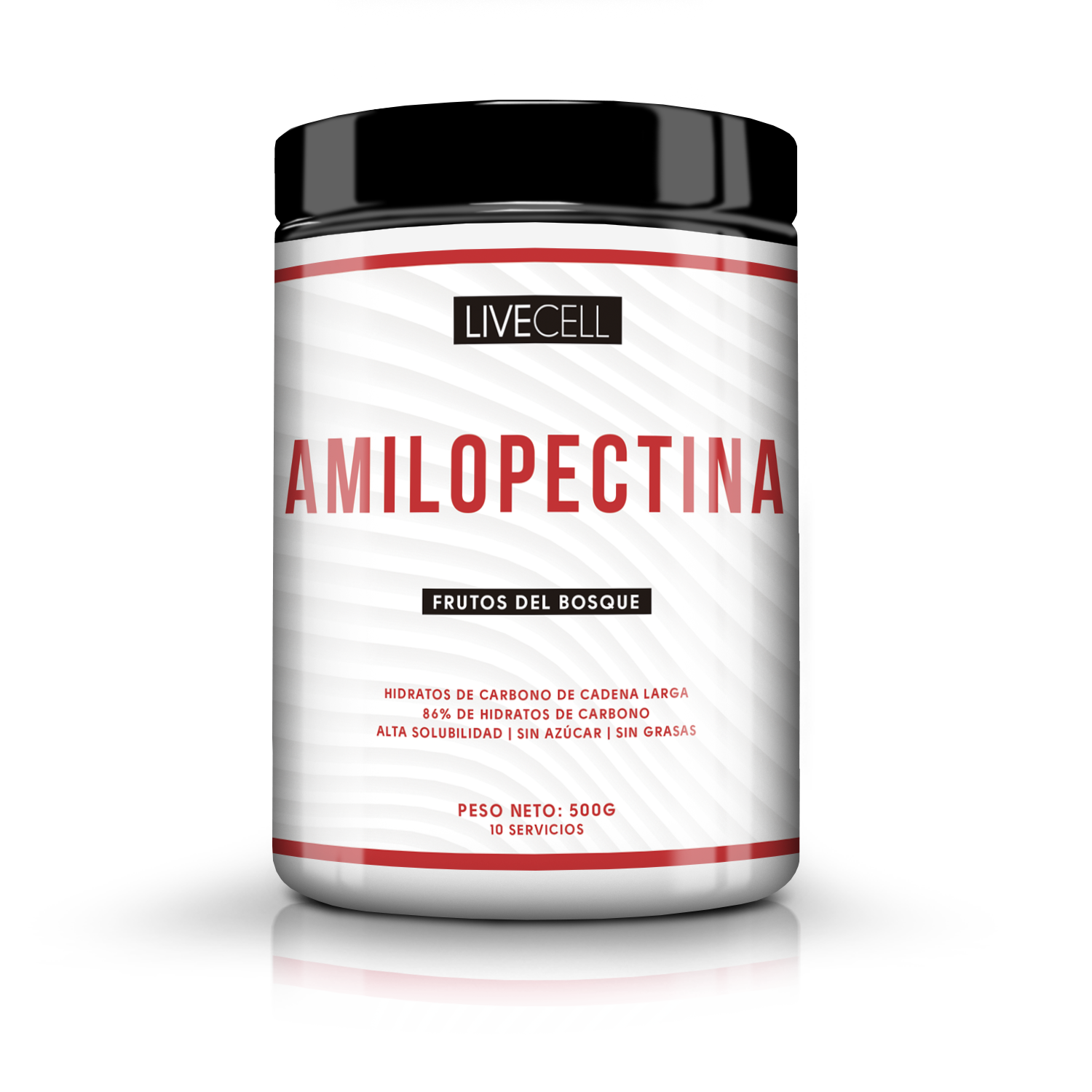 Suplemento alimenticio - Livecell Amilopectina Live, 500 g, Sabor Frutos del Bosque, 10 Tomas, Rojo