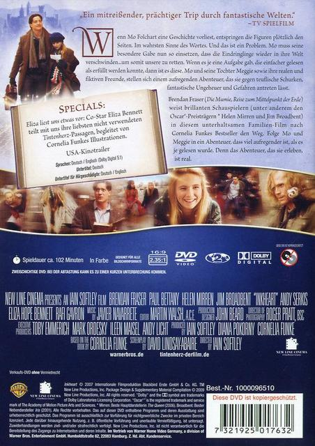 Rückseite einer DVD-Hülle, mit Text und Bildern zu einem Film.