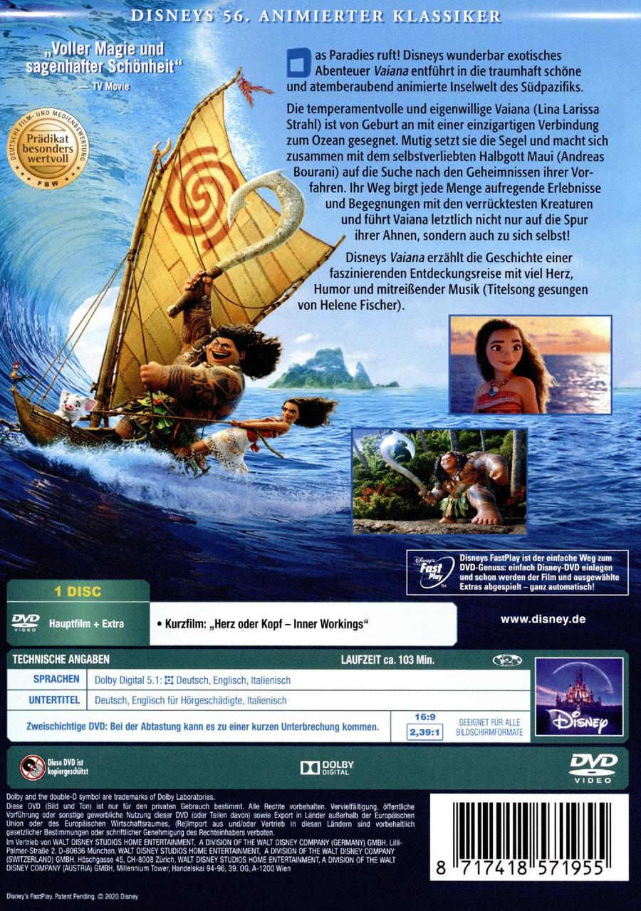 DVD-Cover von Moana, mit Charakteren auf einem Boot und tropischer Szene.