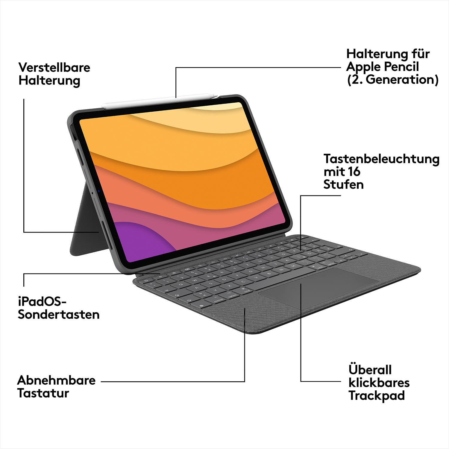 Grau Combo LOGITECH 5. Tastatur-Hülle iPad - 2022) 2020, (4., Gen Air Touch