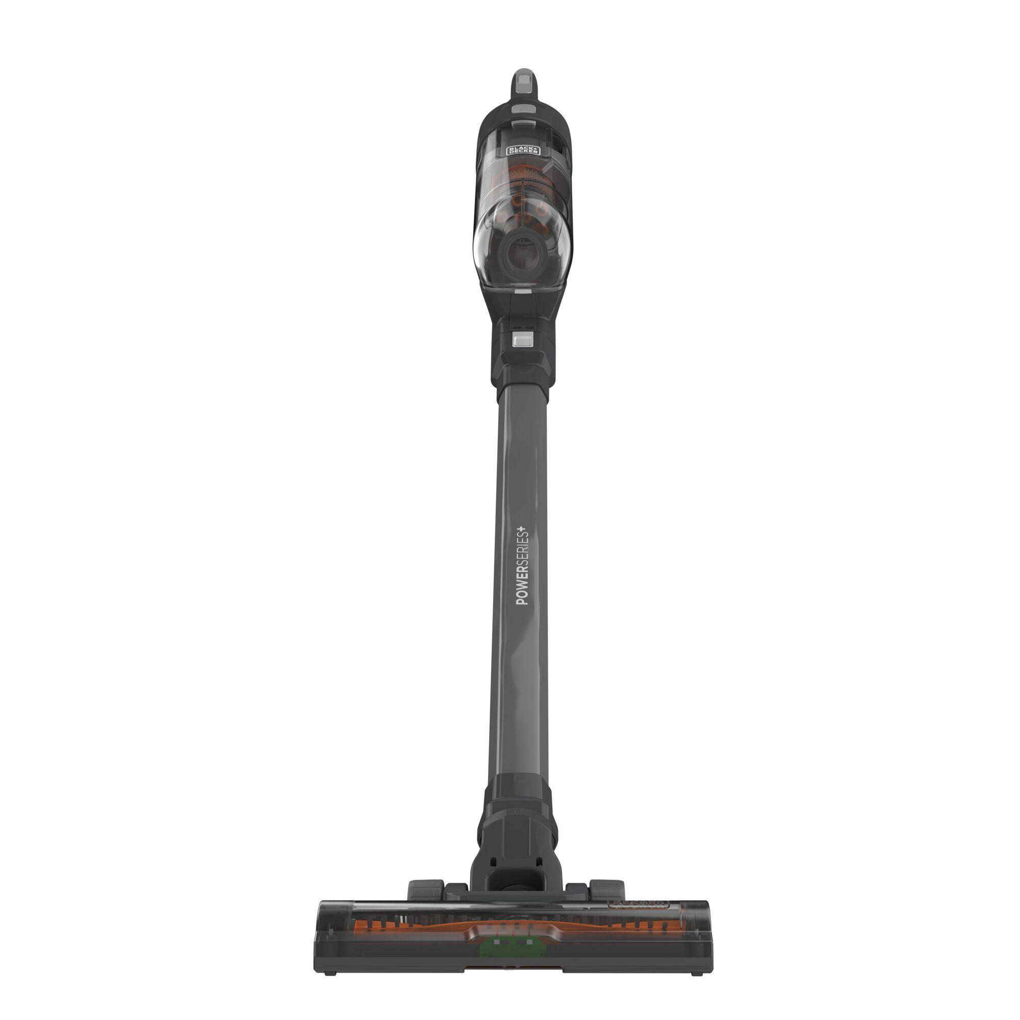 Ein vertikaler Staubsauger in der Mitte, Marke PowerSeries+.