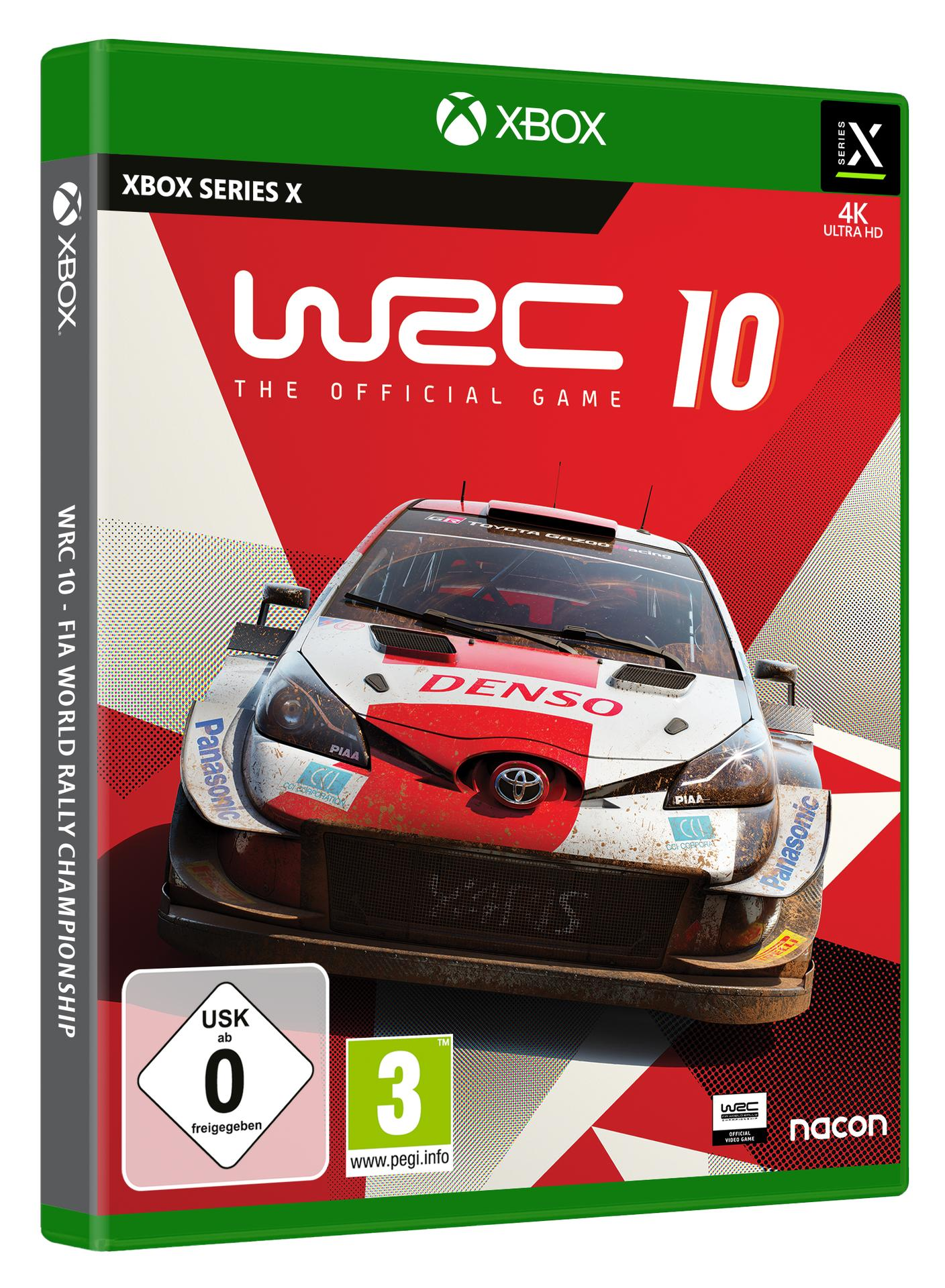 XBOX Series X Spielhülle mit dem Spiel 'WRC 10 The Official Game' auf dem Cover.