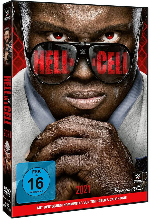 DVD-Cover mit einem Mann mit Brille. Der Titel lautet „HELL IN A CELL“.