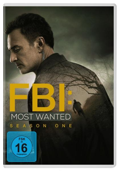 FBI: Most Wanted DVD-Cover. Das Gesicht eines Mannes mit Waldhintergrund und Silhouette.