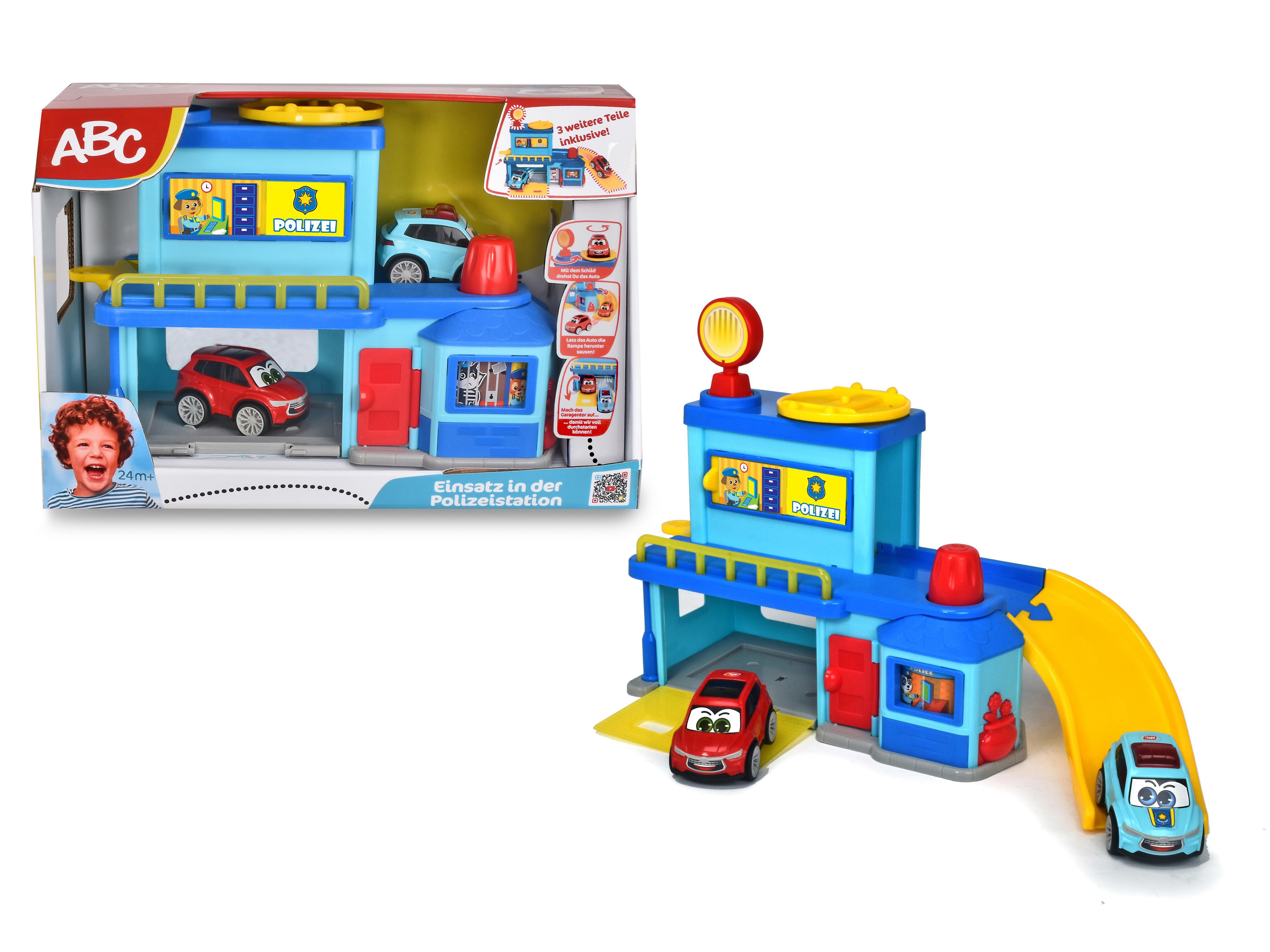 DICKIE-TOYS ABC – Polizeistation Hauptquartier – mit zwei Polizeiautos Spielset Mehrfarbig