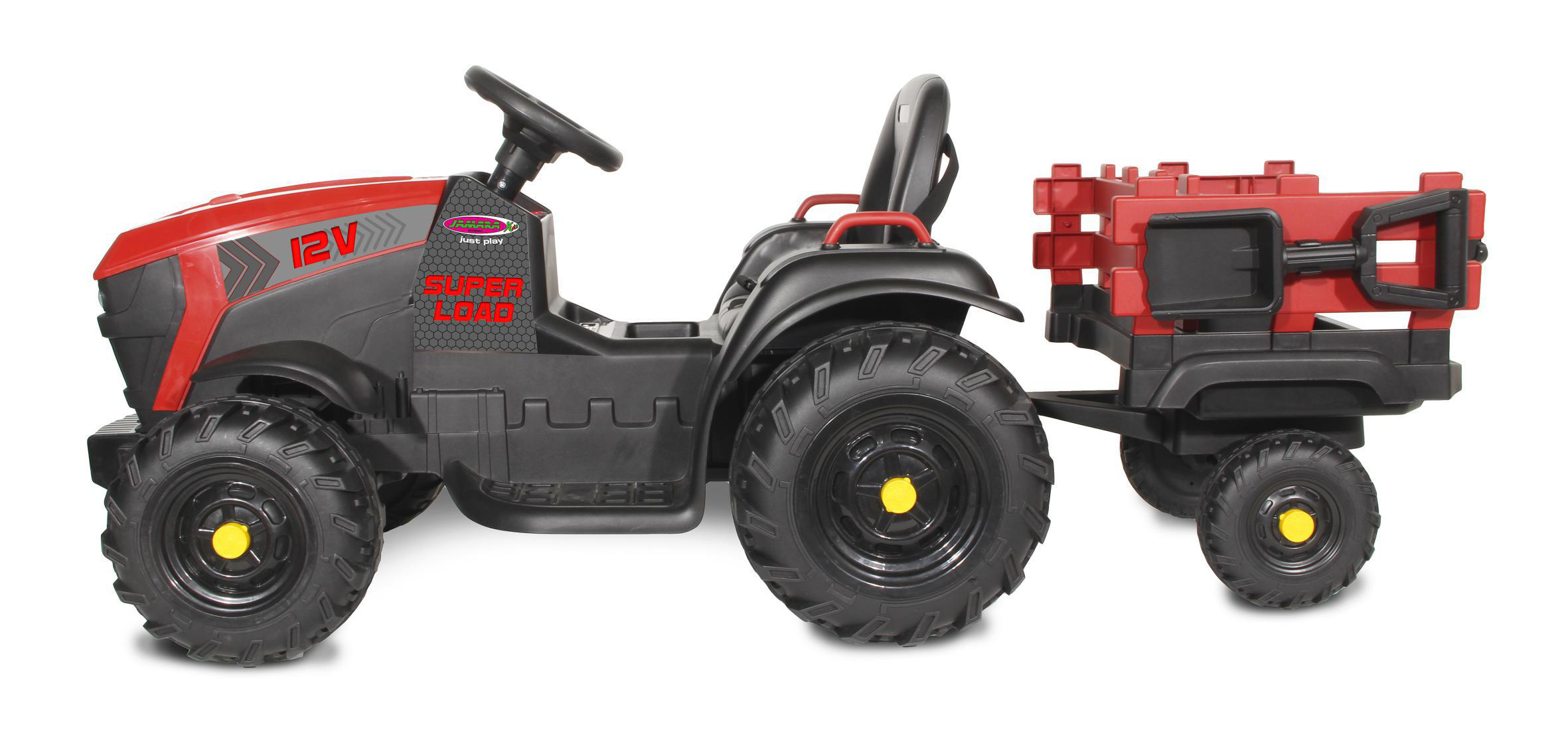 JAMARA Ride-on Traktor Super Load mit Anhänger 12V Kinderfahrzeug, Rot