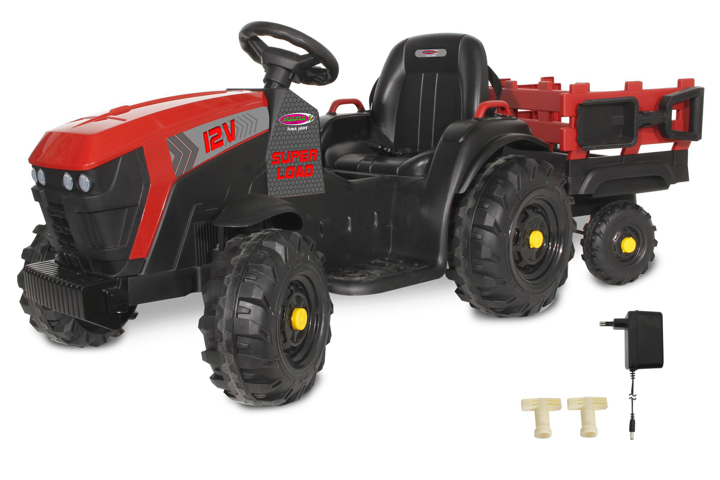 JAMARA Ride-on Traktor Super Load mit Anhänger 12V Kinderfahrzeug, Rot