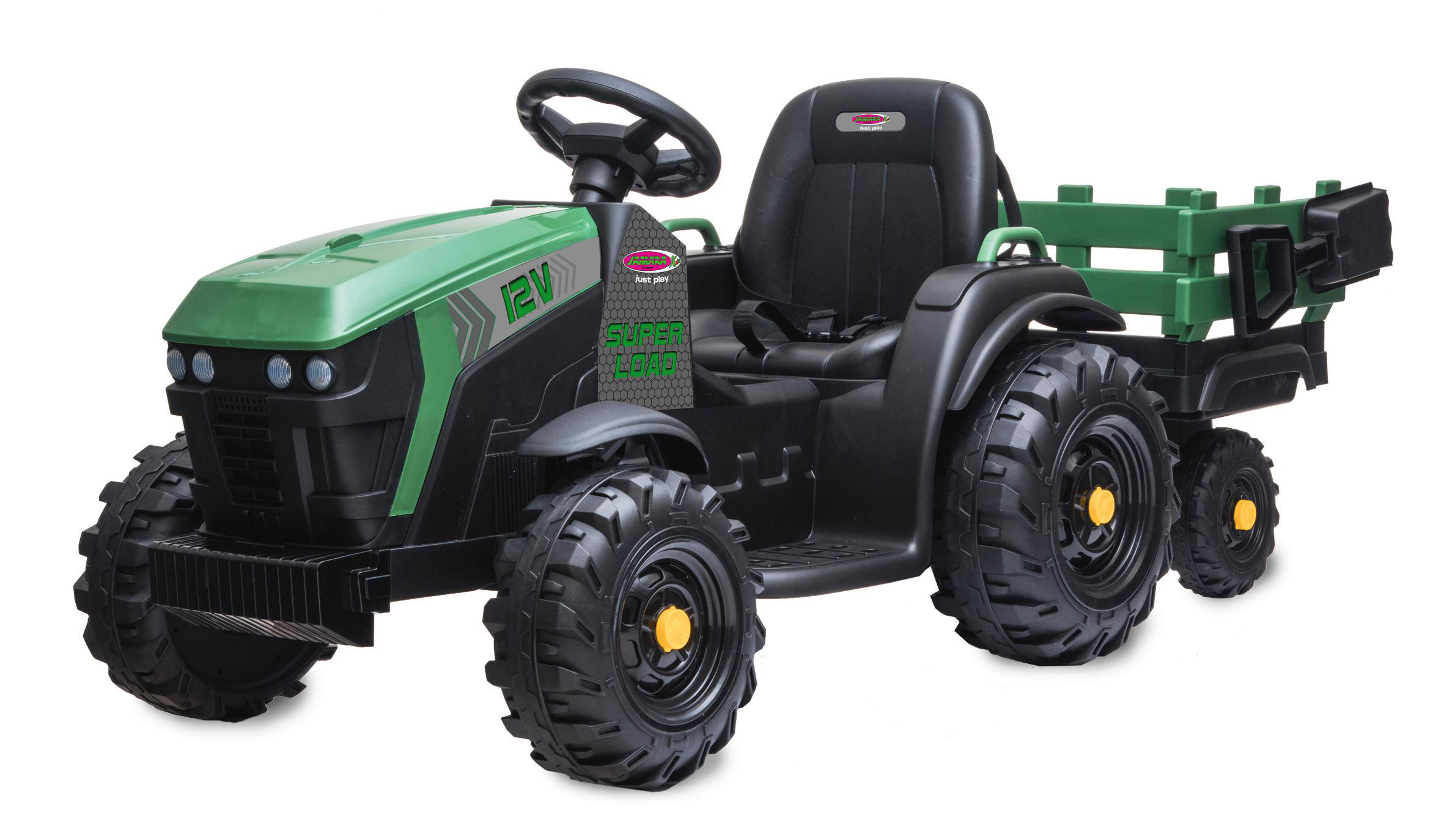 JAMARA Ride-on Traktor Super Load mit Anhänger 12V Kinderfahrzeug, Grün
