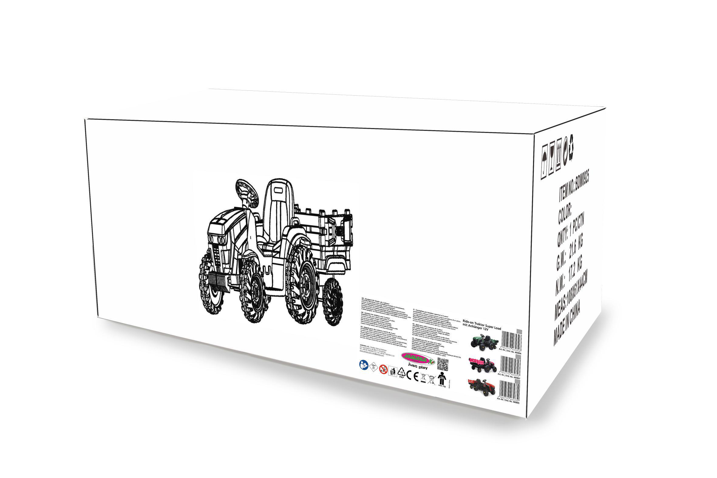 JAMARA Ride-on Traktor Super Load mit Anhänger 12V Kinderfahrzeug, Pink