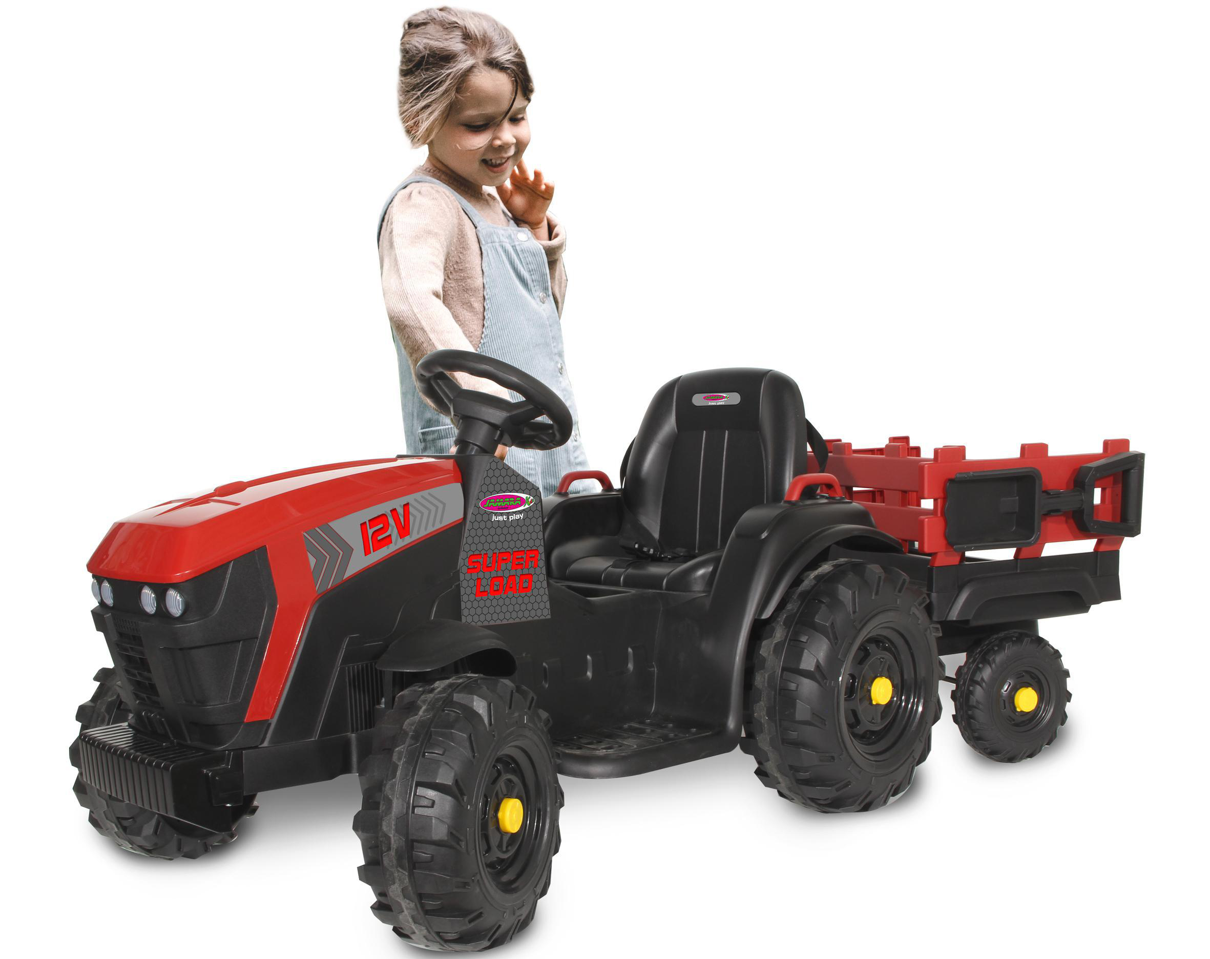 JAMARA Ride-on Traktor Super Load mit Anhänger 12V Kinderfahrzeug, Rot