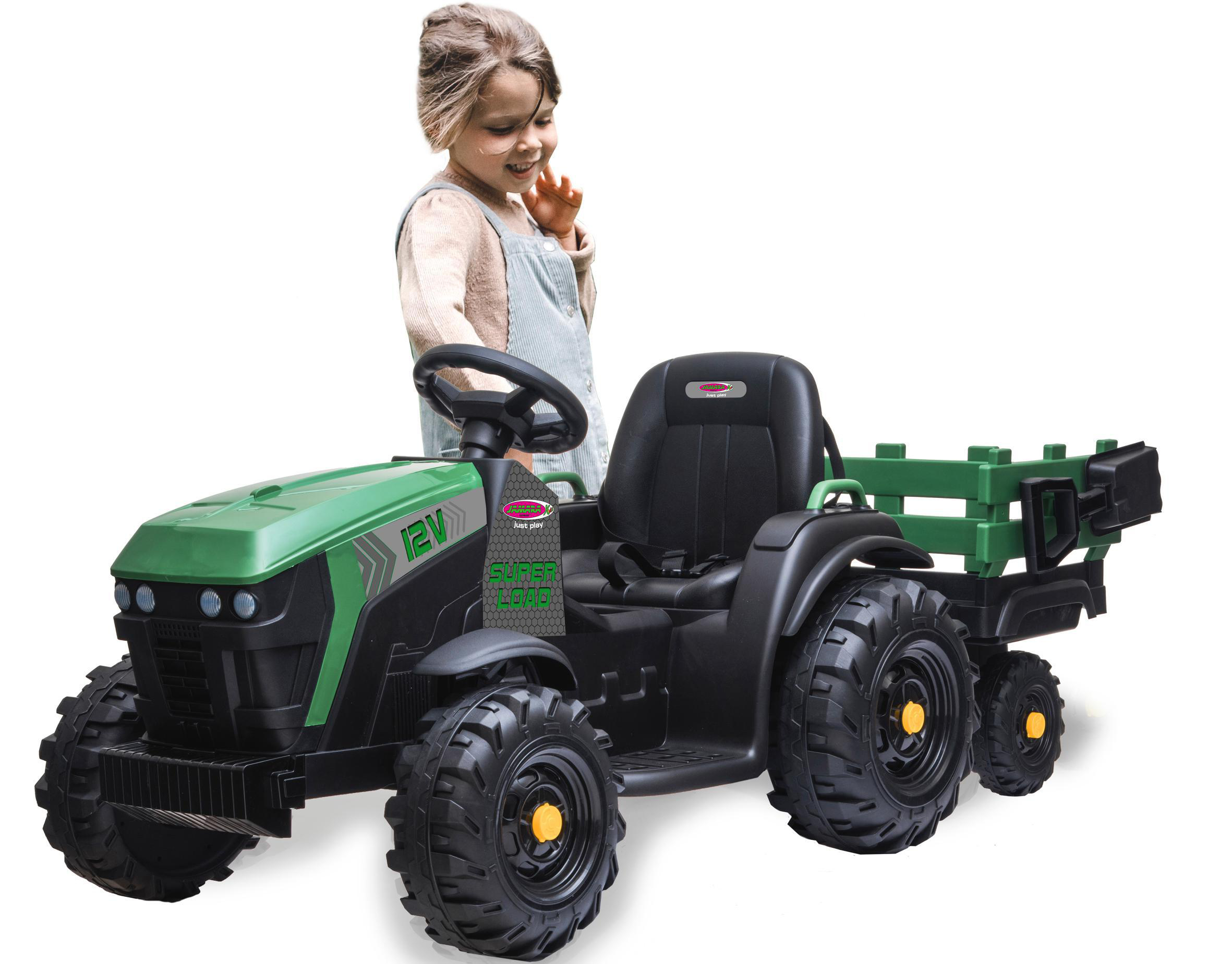 JAMARA Ride-on Traktor Super Load mit Anhänger 12V Kinderfahrzeug, Grün