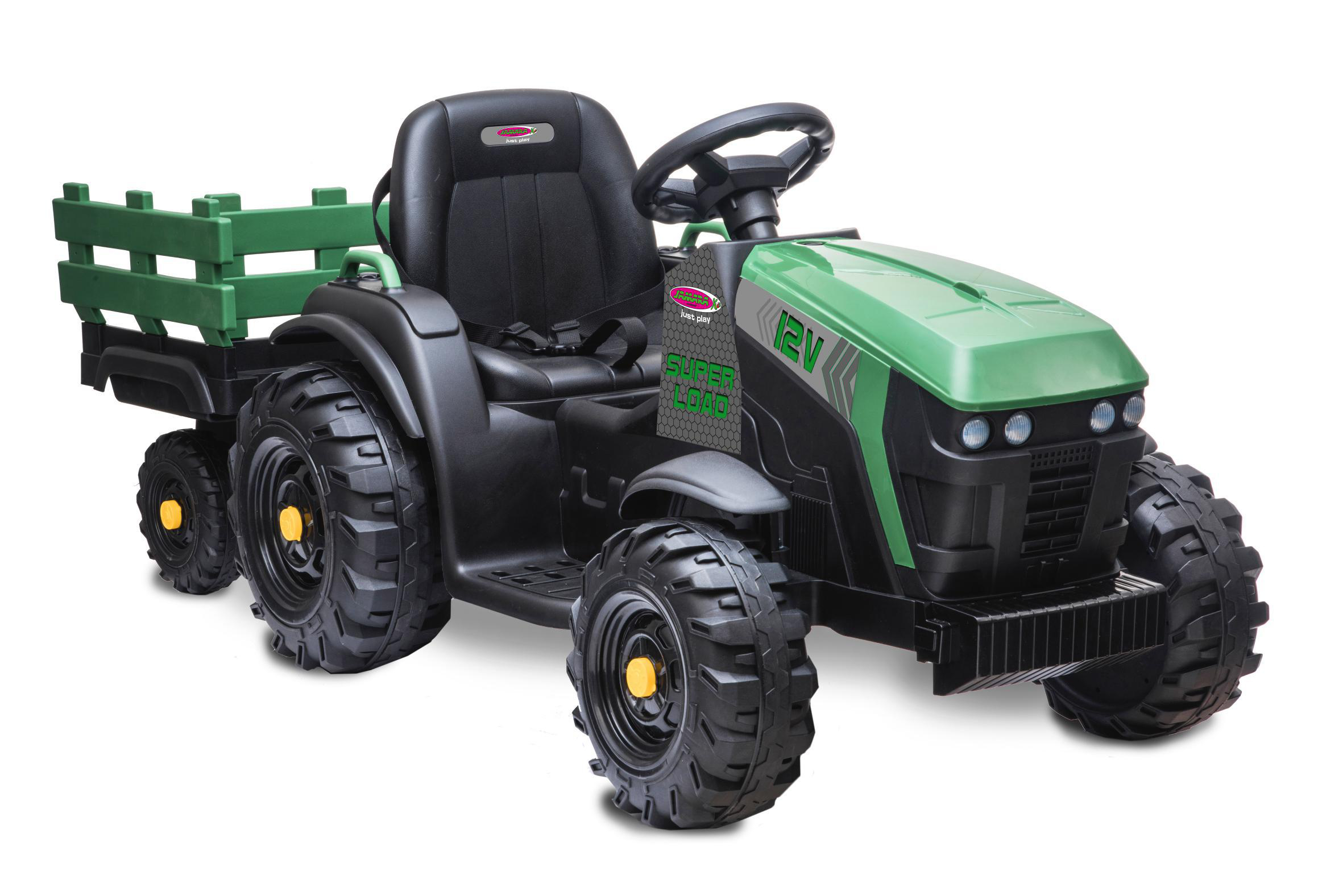 JAMARA Ride-on Traktor Super Load mit Anhänger 12V Kinderfahrzeug, Grün