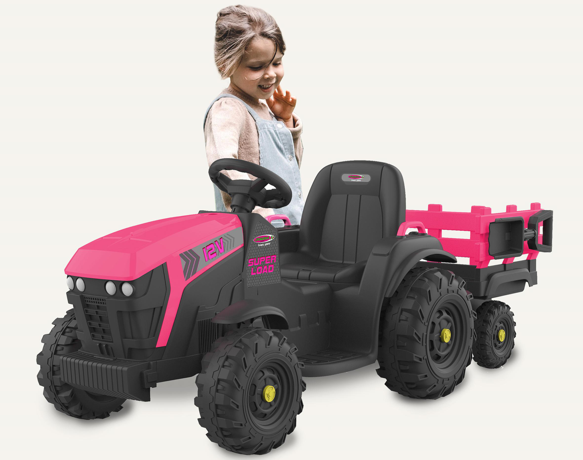 JAMARA Ride-on Traktor Super Load mit Anhänger 12V Kinderfahrzeug, Pink