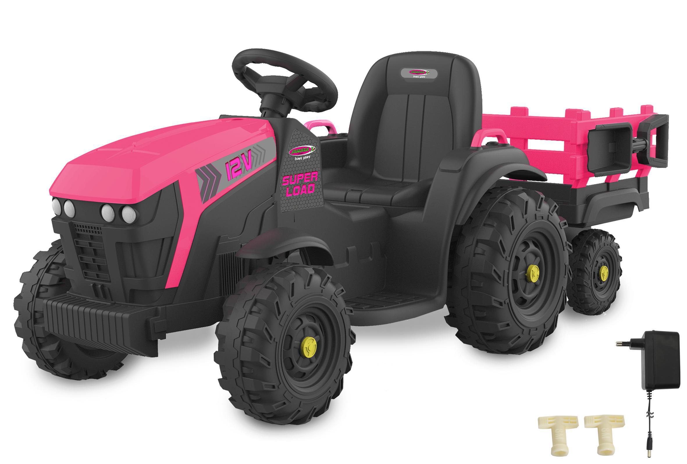 JAMARA Ride-on Traktor Super Load mit Anhänger 12V Kinderfahrzeug, Pink