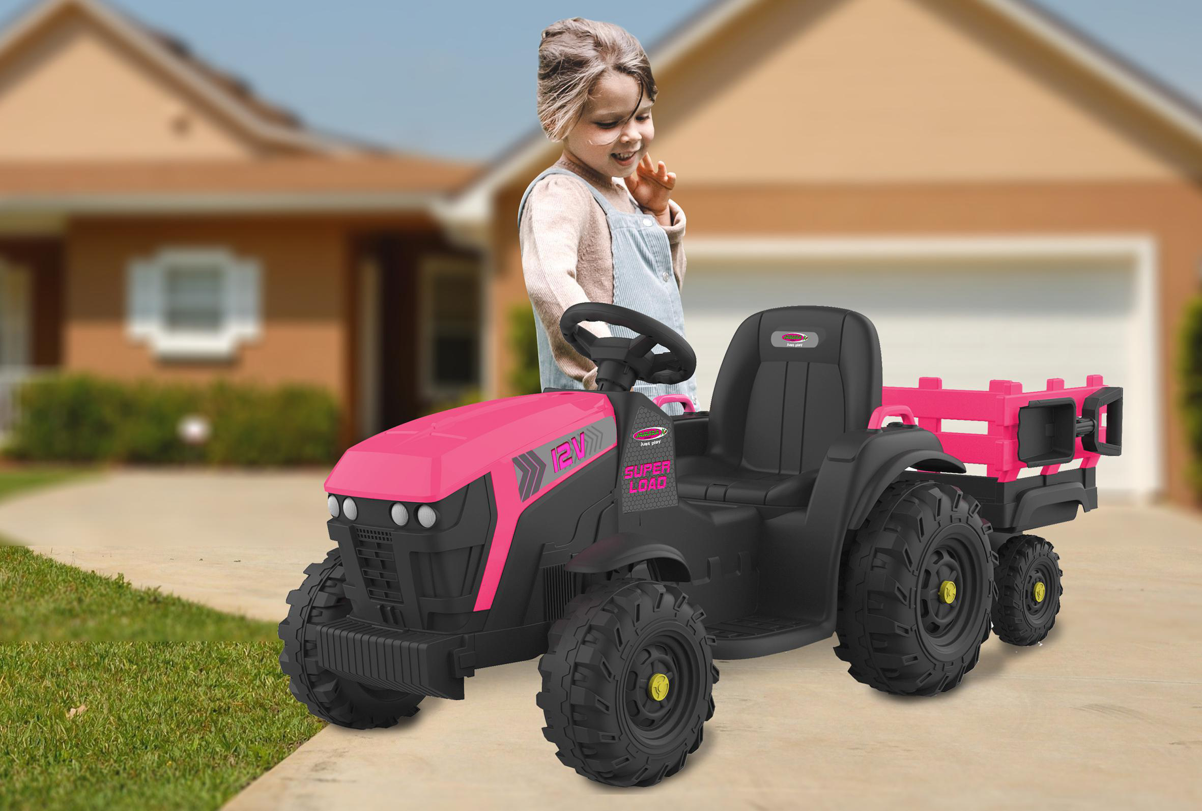 JAMARA Ride-on Traktor Super Load mit Anhänger 12V Kinderfahrzeug, Pink