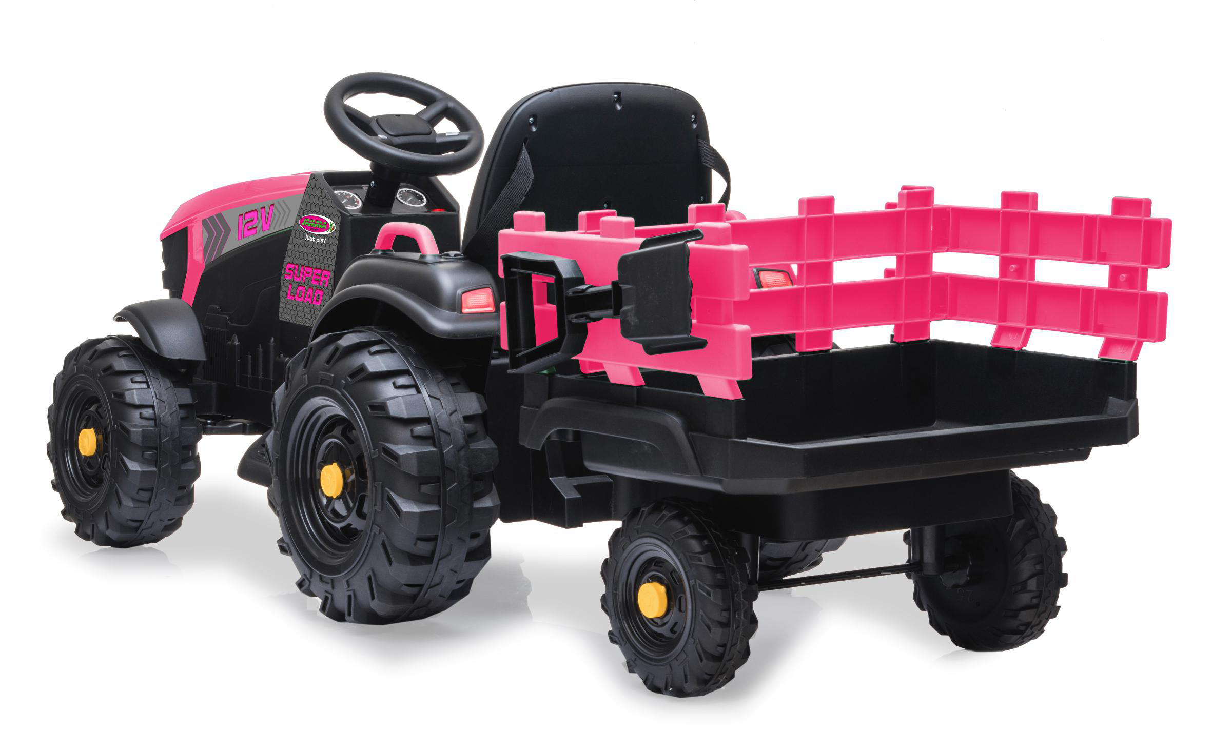JAMARA Ride-on Traktor Super Load mit Anhänger 12V Kinderfahrzeug, Pink