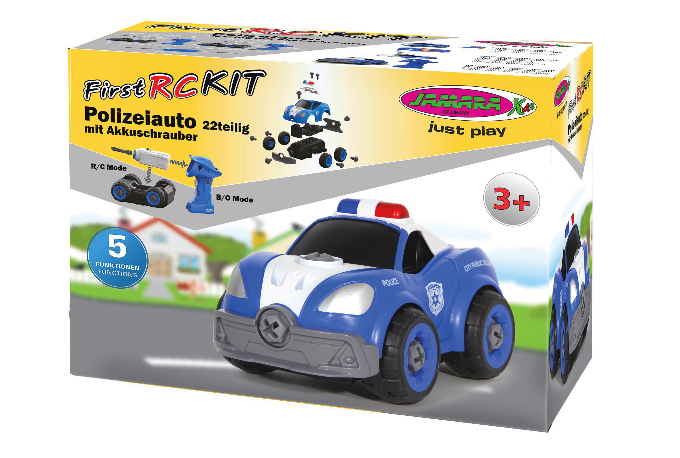 mit Blau RC First Akkuschrauber 22teilig JAMARA Kit Spieleinsatzfahrzeuge, Polizeiauto