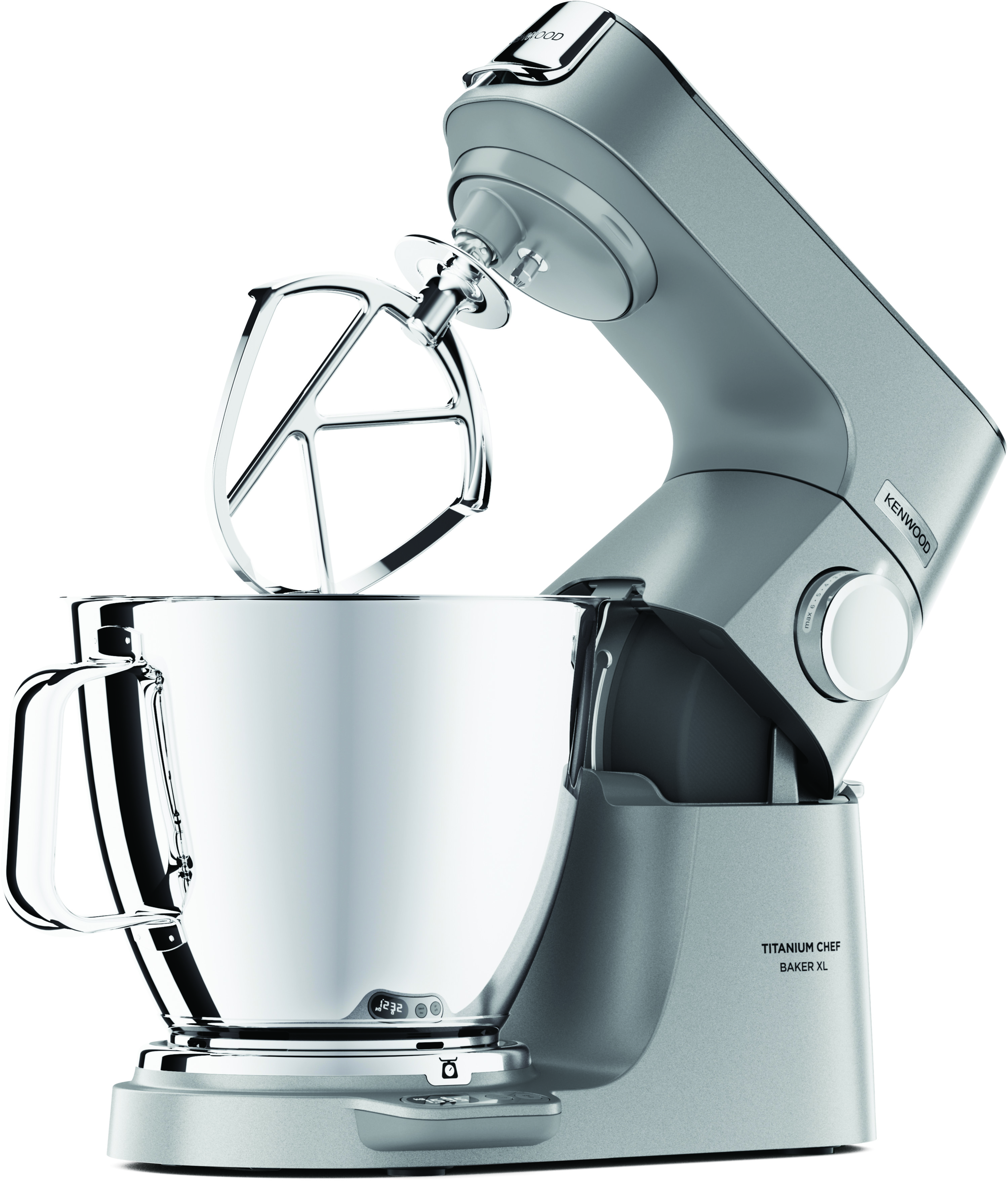 Silberner Kenwood Titanium Chef Baker XL Küchenmixer.