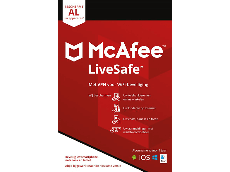 niet George Stevenson onderwerpen McAfee LiveSafe voor al jouw apparaten + VPN voor 5 apparaten (1 jaar)  kopen? | MediaMarkt