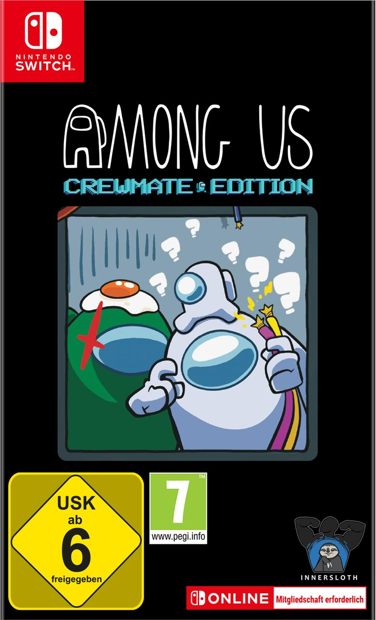 Among Us Crewmate Edition-Spielbox, mit Charakteren, Logo und Bewertung.