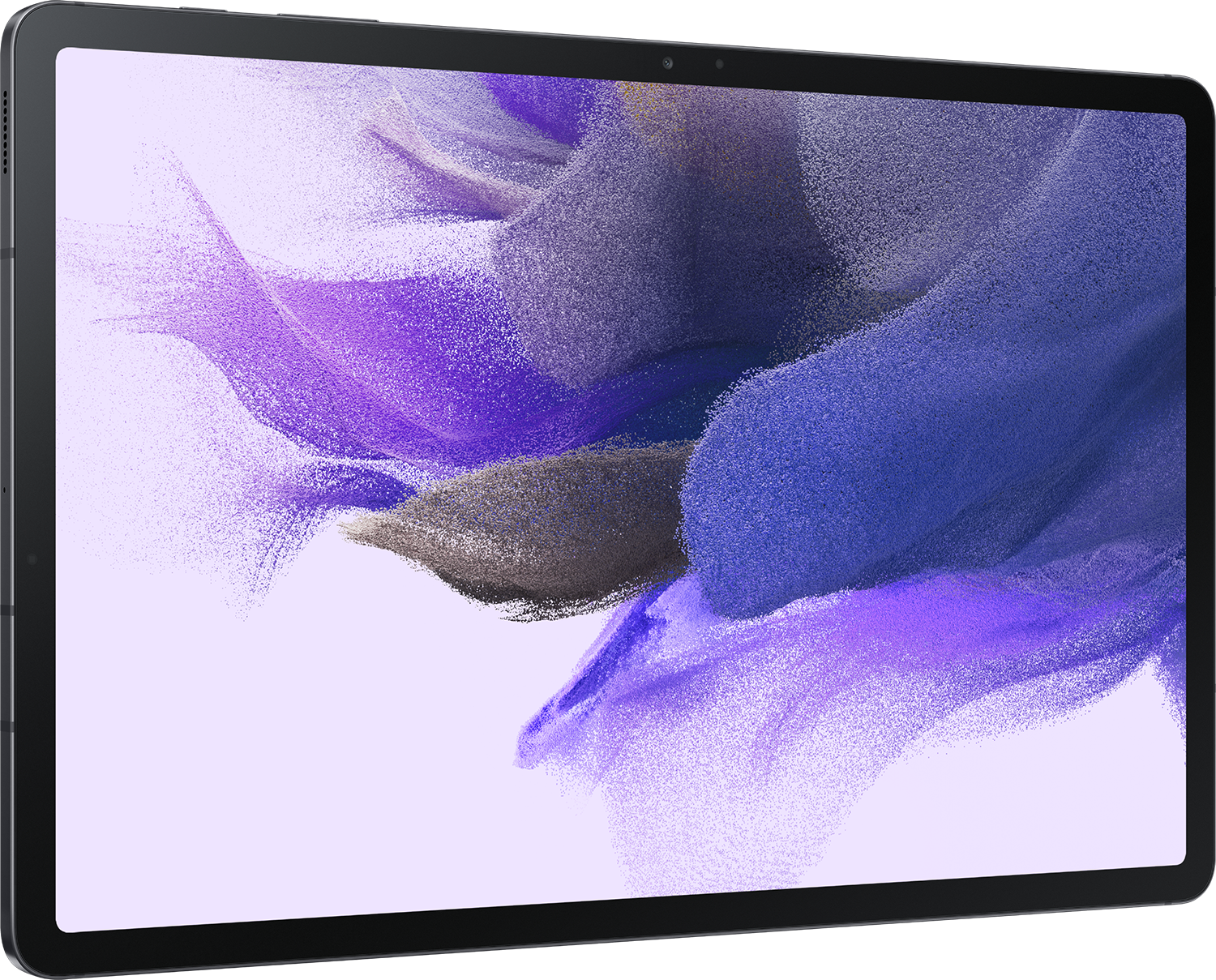 Tablet-Computer mit schwarzem Rahmen, zeigt einen bunten, abstrakten Hintergrund auf dem Bildschirm.