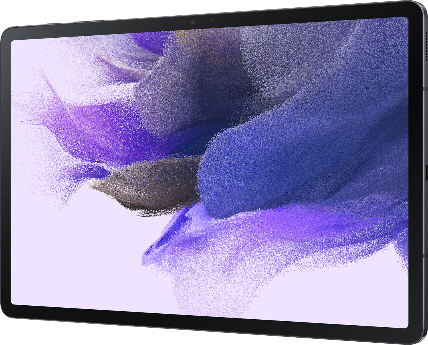 Tablet mit einem lebendigen lila und weißen Hintergrund.