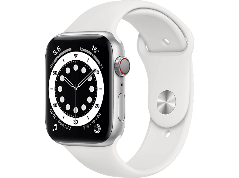 Aluminium 210 Cellular) 44mm mm, Series 140 Silber + APPLE Fluorelastomer, - Watch 6 Weiß, Smartwatch (GPS Armband: Gehäuse: