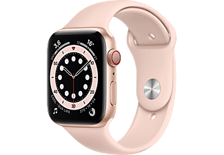 APPLE Watch Series 6 (GPS + Cellular) 44mm Smartwatch Aluminium Fluorelastomer, 140 - 210 mm, Armband: Pink Sand, Gehäuse: Gold