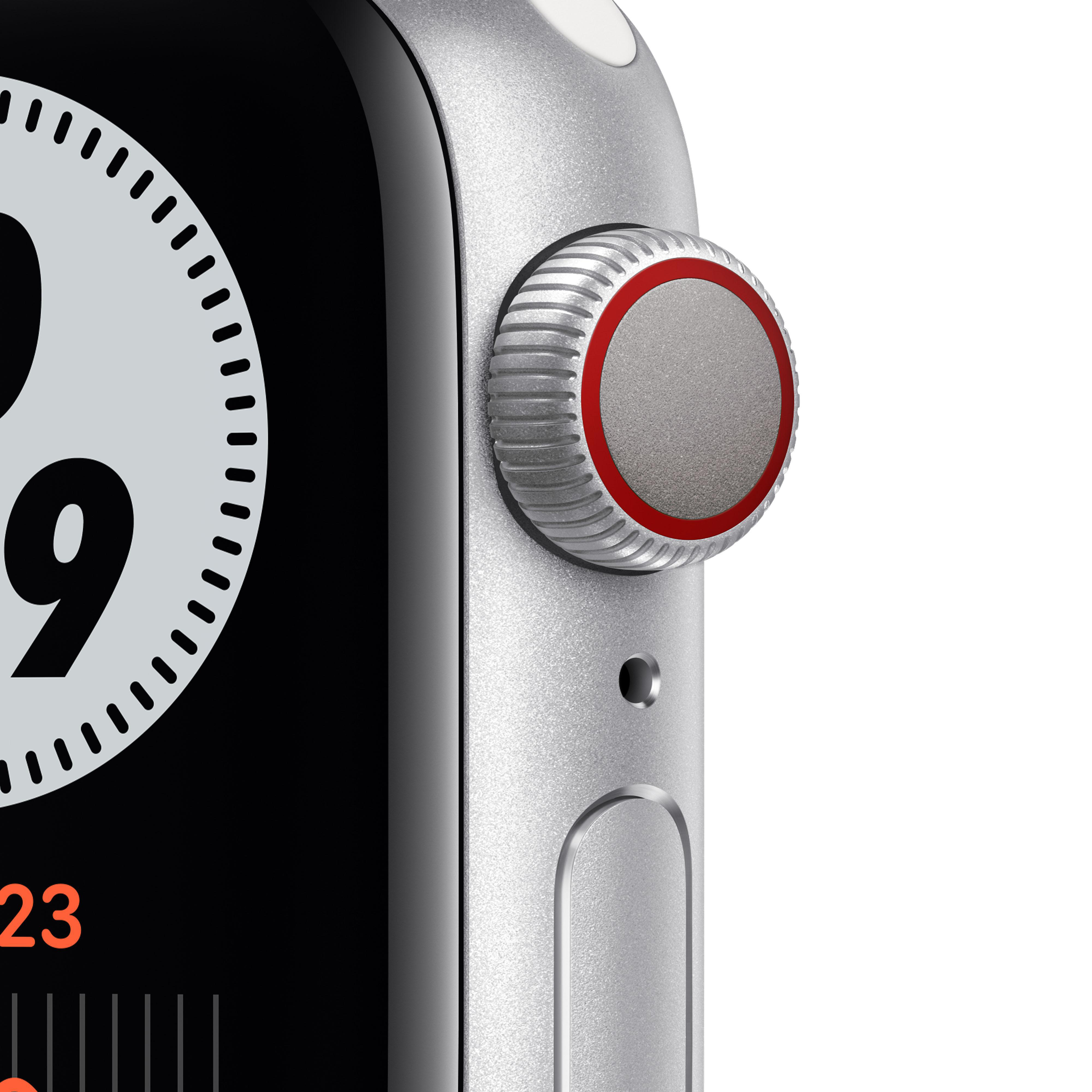 APPLE Watch Series 6 Nike (GPS + Cellular) 40mm Smartwatch Fluorelastomer, 130 - 190 mm, Silber/Schwarz