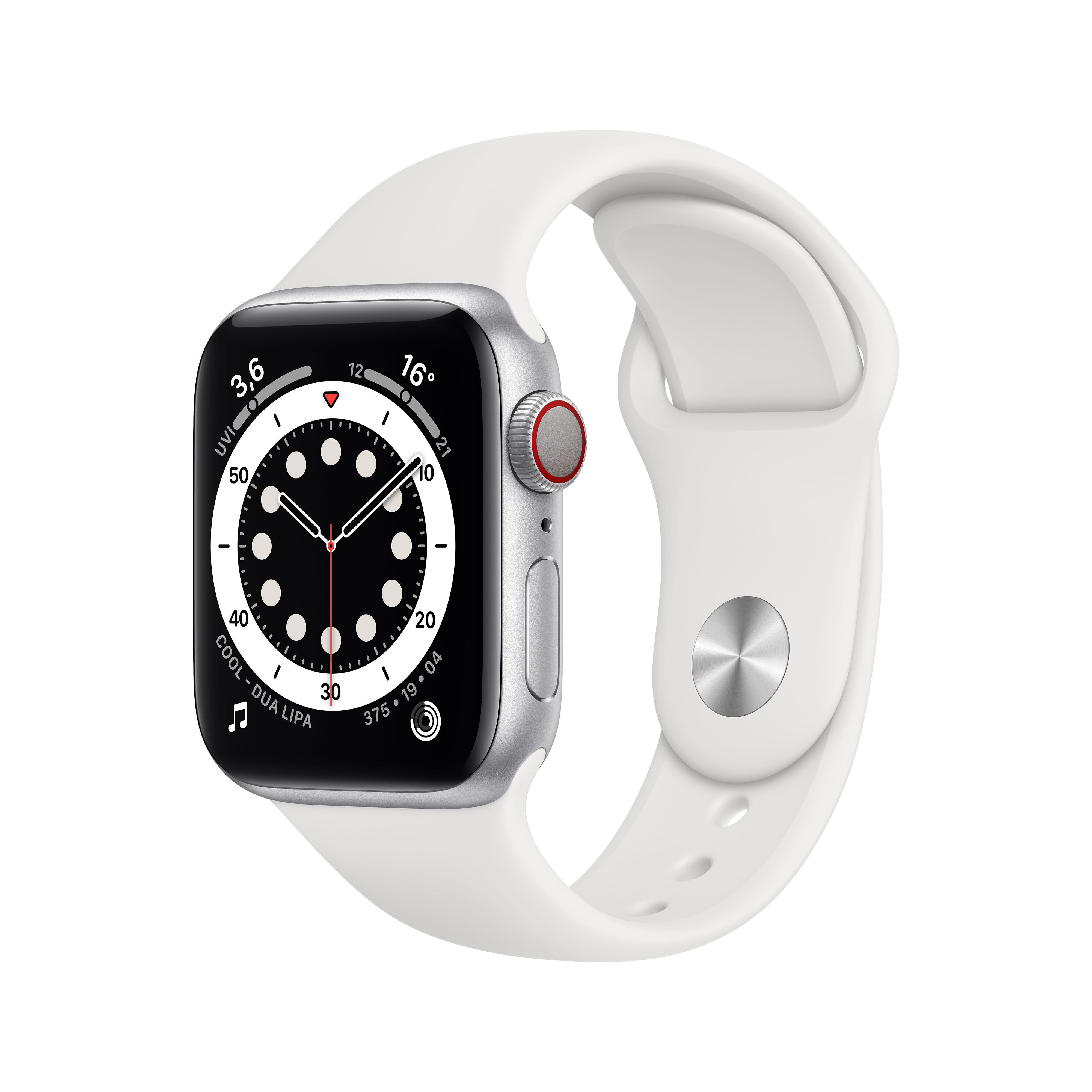 Cellular) Armband: Weiß, Series 130 APPLE 200 Watch Smartwatch mm, 40mm - 6 (GPS Gehäuse: + Aluminium Silber Fluorelastomer,