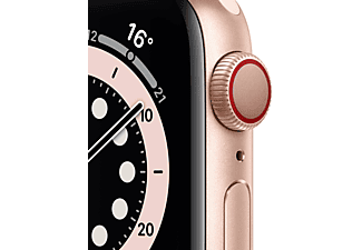 APPLE Watch Series 6 (GPS + Cellular) 40mm Smartwatch Aluminium Fluorelastomer, 130 - 200 mm, Armband: Pink, Gehäuse: Gold