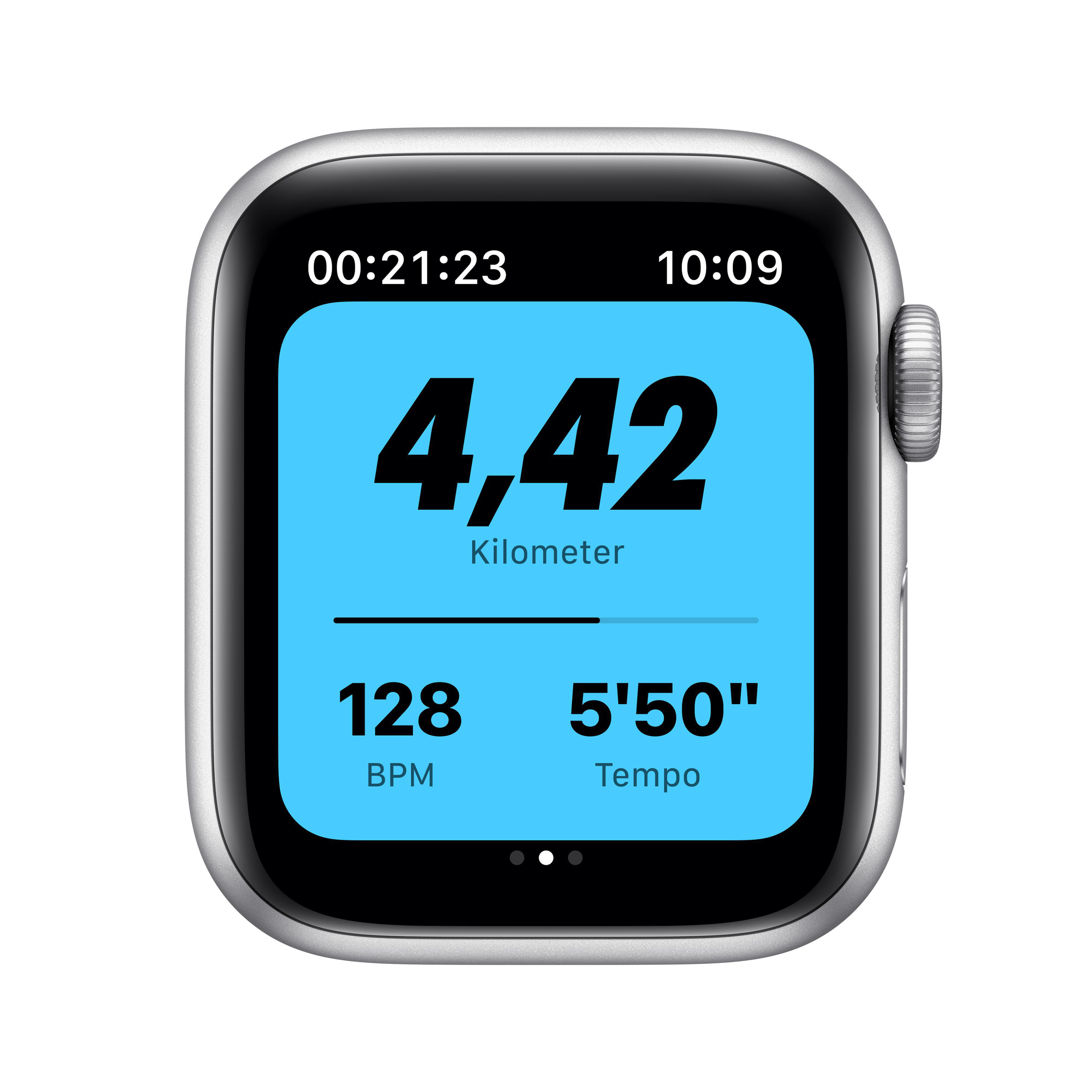 APPLE Watch Series Cellular) Fluorelastomer, 190 (GPS mm, Smartwatch - 40mm Silber/Schwarz Nike 130 + 6