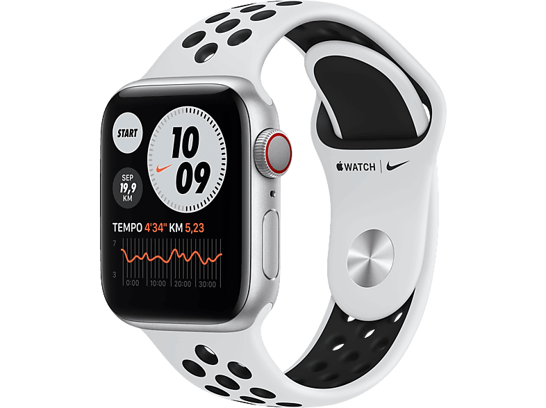 APPLE Watch Series 6 Nike (GPS + Cellular) 40mm Smartwatch Fluorelastomer, 130 - 190 mm, Silber/Schwarz