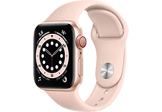 APPLE Watch Series 6 (GPS + Cellular) 40mm Smartwatch Aluminium Fluorelastomer, 130 - 200 mm, Armband: Pink, Gehäuse: Gold