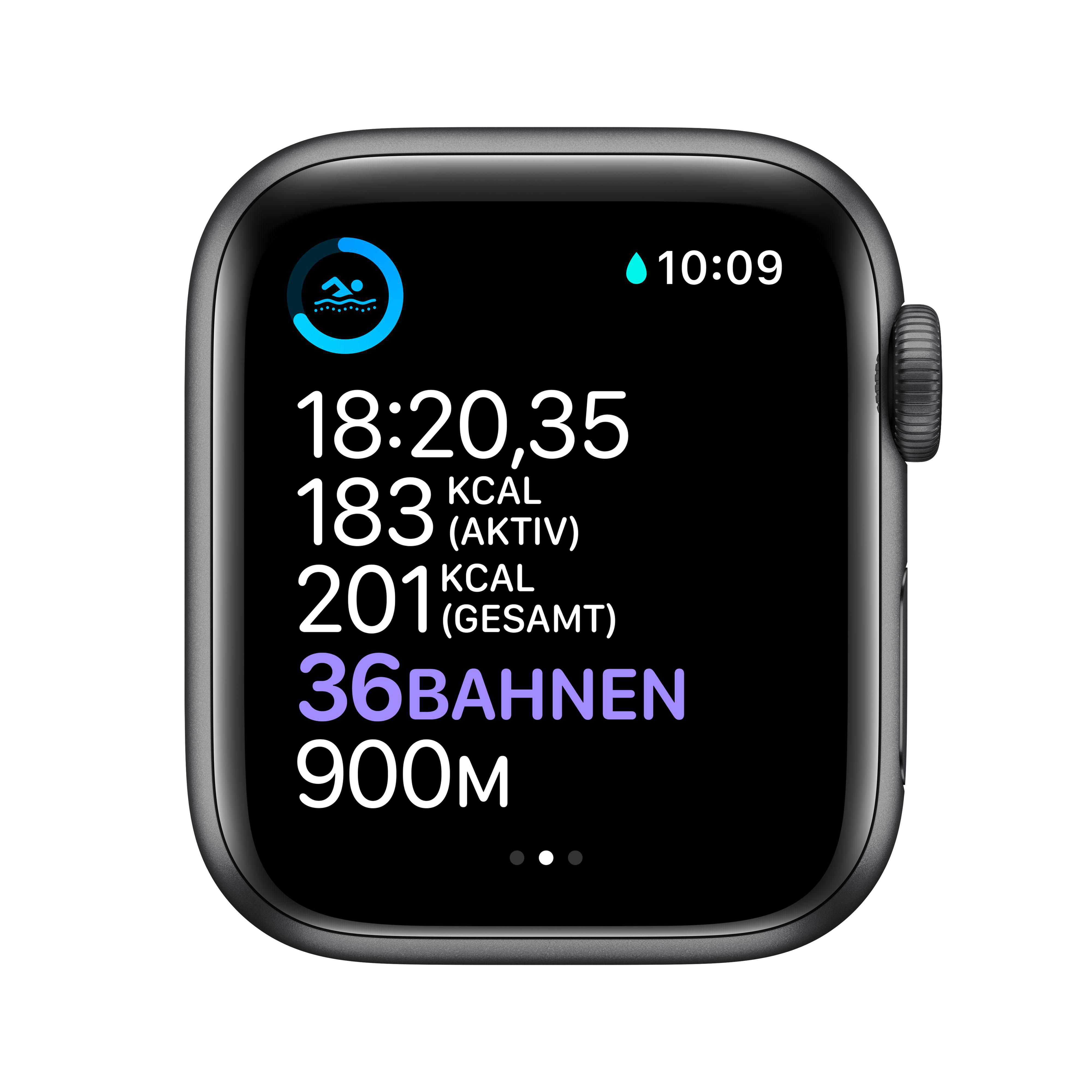 APPLE Watch Series 200 Gehäuse: Space Aluminium (GPS Armband: 130 - Fluorelastomer, Smartwatch 6 Schwarz, Gray + Cellular) mm, 40mm