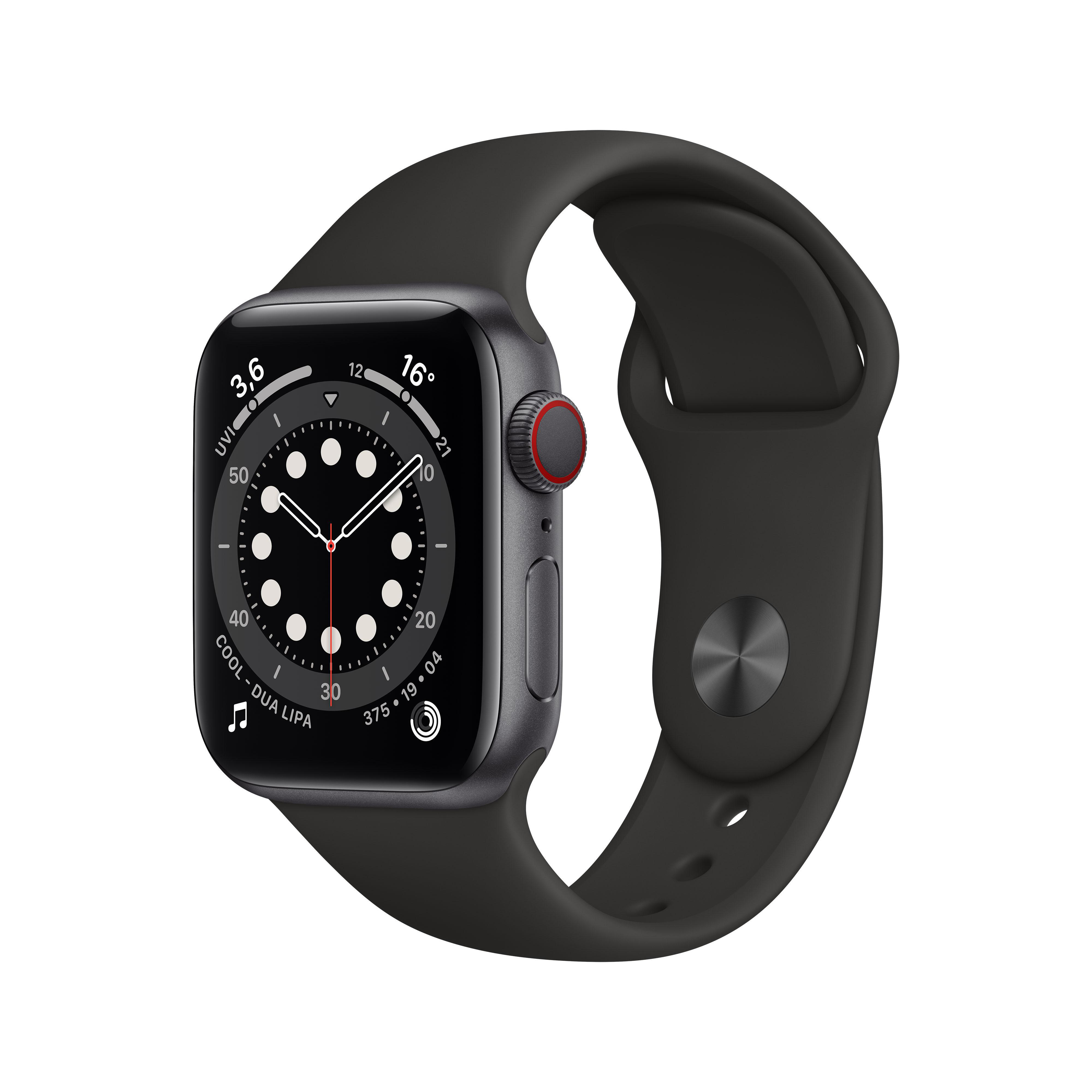 Series Armband: 130 Gray Aluminium APPLE - + Smartwatch (GPS Watch Fluorelastomer, 6 Space mm, 200 Cellular) Schwarz, Gehäuse: 40mm