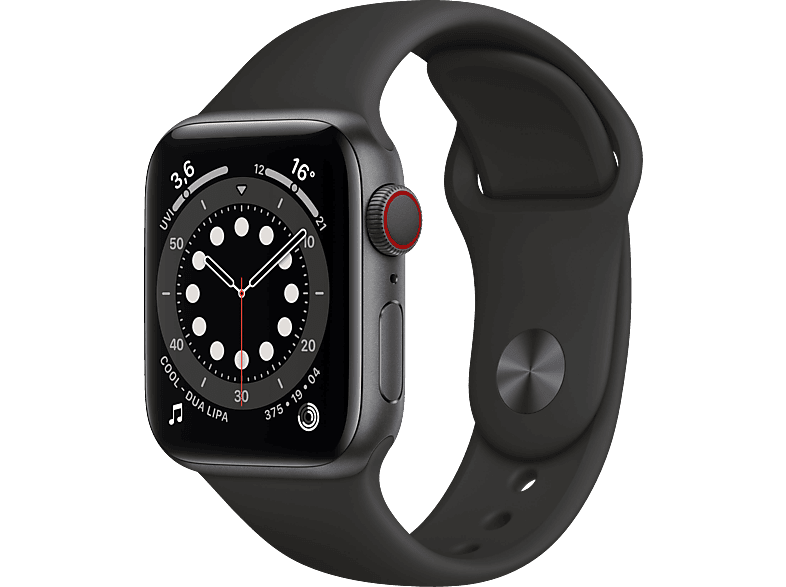 APPLE Watch Series 200 Gehäuse: Space Aluminium (GPS Armband: 130 - Fluorelastomer, Smartwatch 6 Schwarz, Gray + Cellular) mm, 40mm