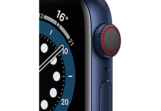 APPLE Watch Series 6 (GPS + Cellular) 40mm Smartwatch Aluminium Fluorelastomer, 130 - 200 mm, Armband: Deep Navy, Gehäuse: Blau