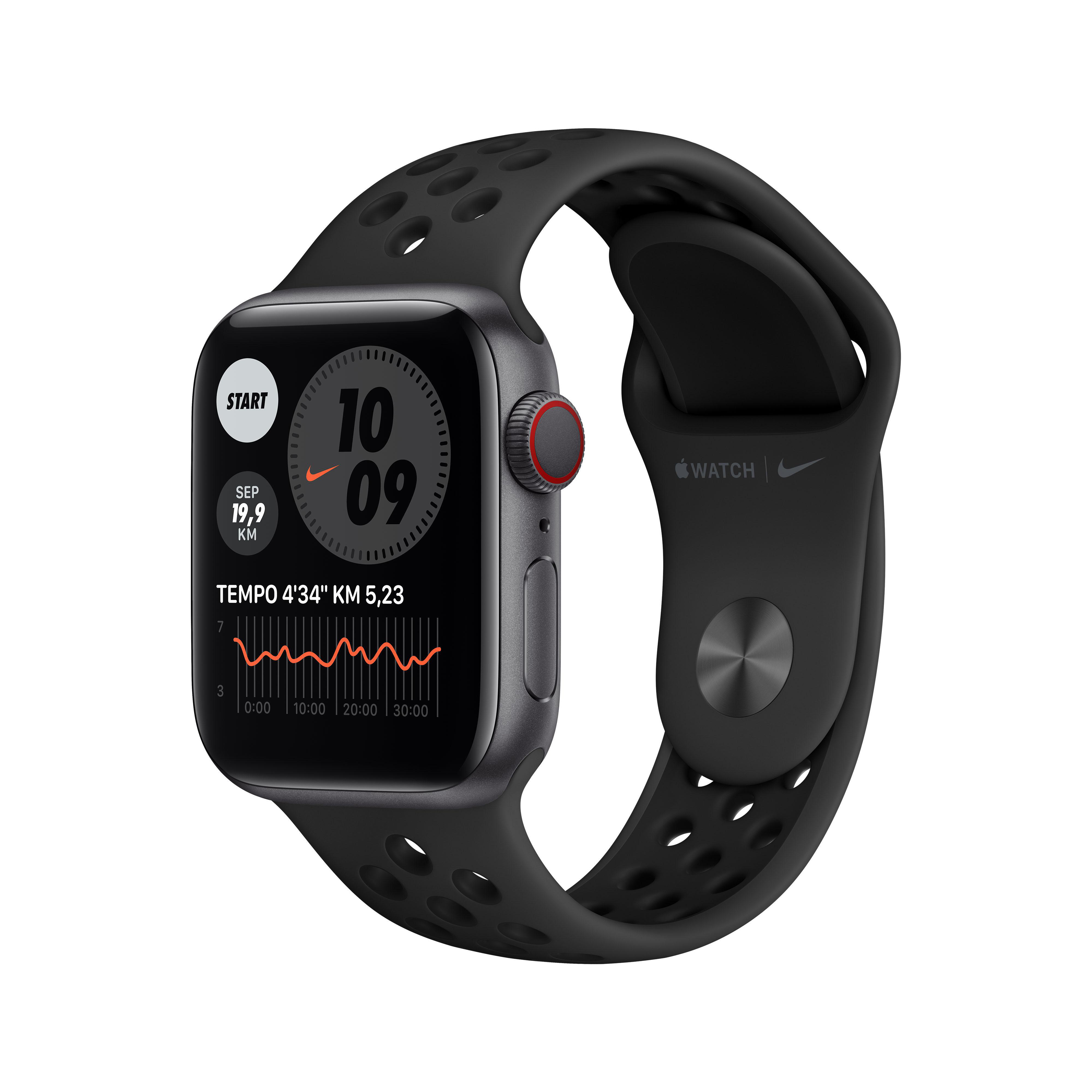 APPLE Watch Series + - 40mm Nike Space Fluorelastomer, (GPS Grau/Schwarz 130 Smartwatch 6 mm, 190 Cellular)