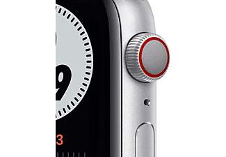 APPLE Watch Series 6 Nike (GPS + Cellular) 44mm Smartwatch Fluorelastomer, 140 - 220 mm, Silber/Schwarz