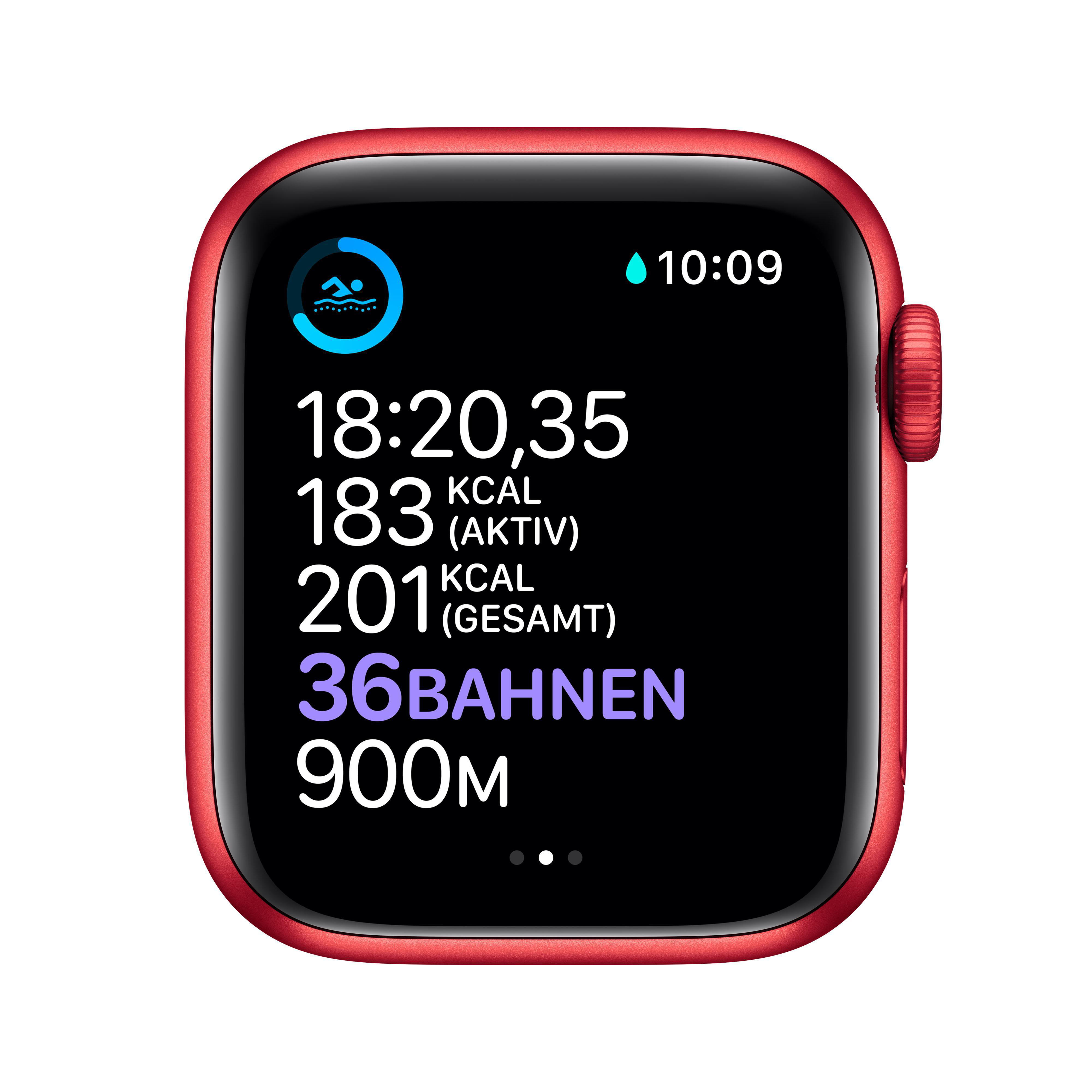 APPLE Watch Series 6 (GPS + Cellular) 40mm Smartwatch Aluminium Fluorelastomer, 130 - 200 mm, Armband: Rot, Gehäuse: Rot