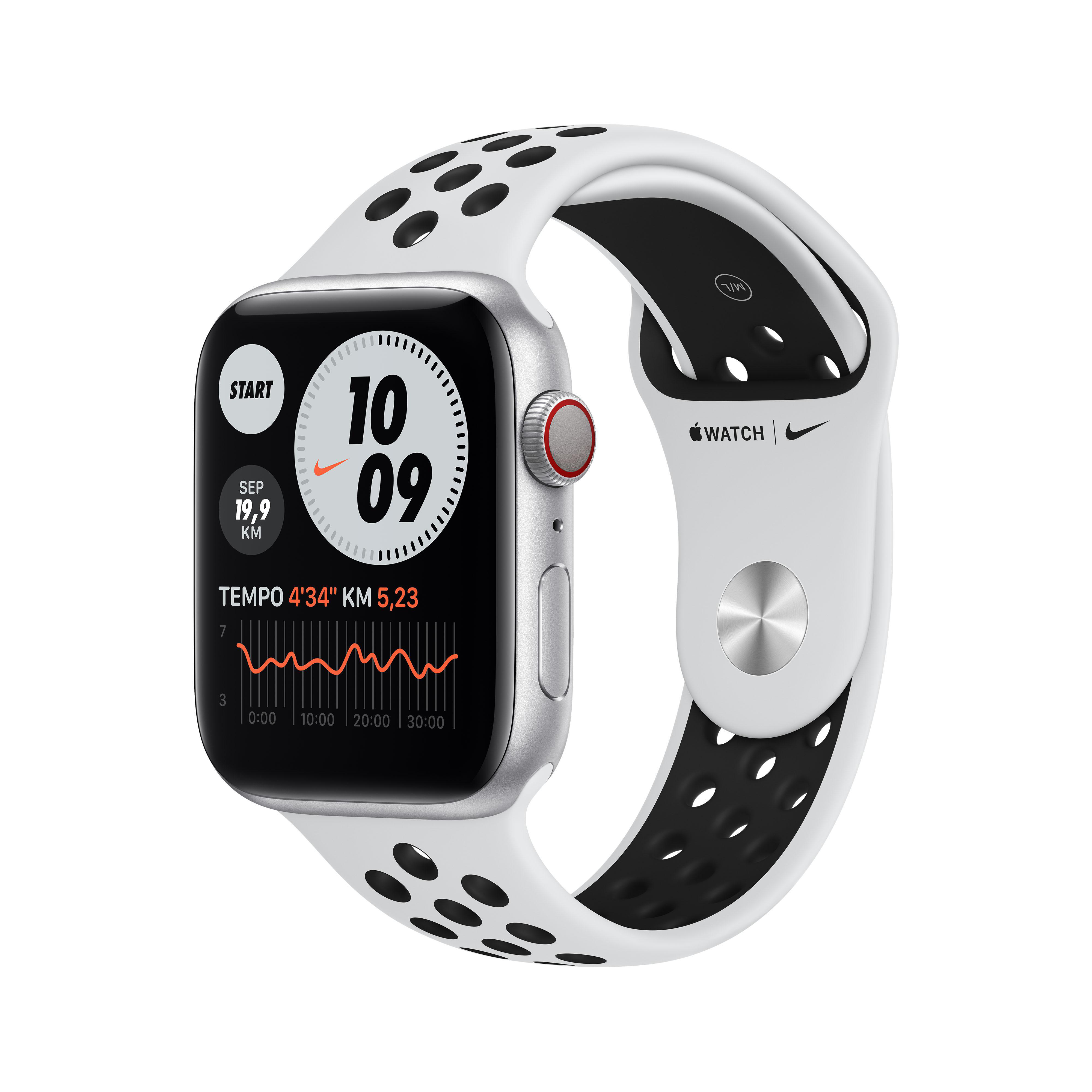 - 6 Cellular) 140 Smartwatch + 220 (GPS APPLE Fluorelastomer, Watch Silber/Schwarz Series 44mm mm, Nike