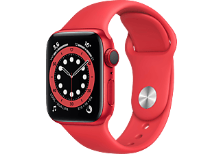 APPLE Watch Series 6 (GPS + Cellular) 40mm Smartwatch Aluminium Fluorelastomer, 130 - 200 mm, Armband: Rot, Gehäuse: Rot