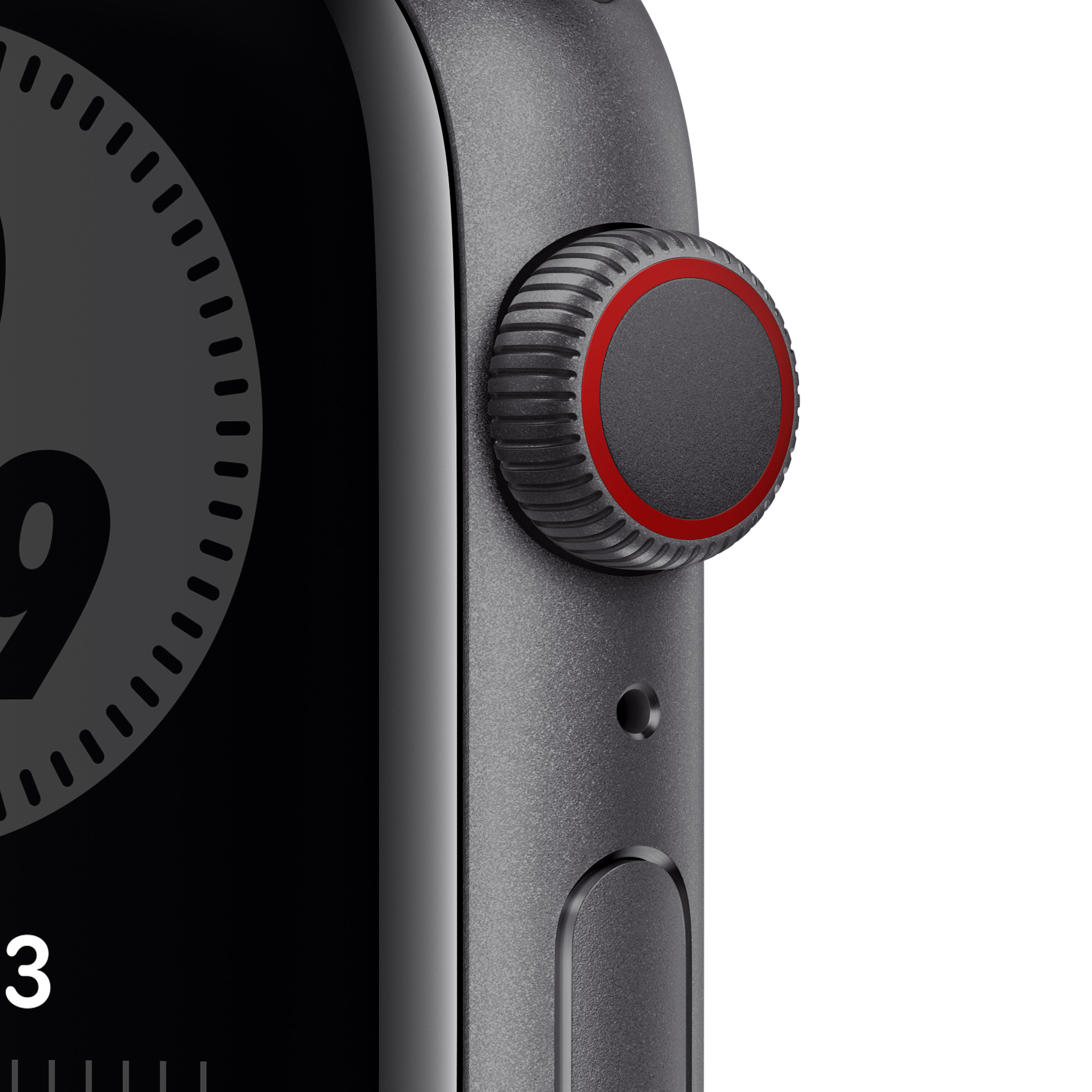 APPLE Watch Series 6 Nike (GPS + Cellular) 44mm Smartwatch Fluorelastomer, 140 - 220 mm, Space Grau/Schwarz