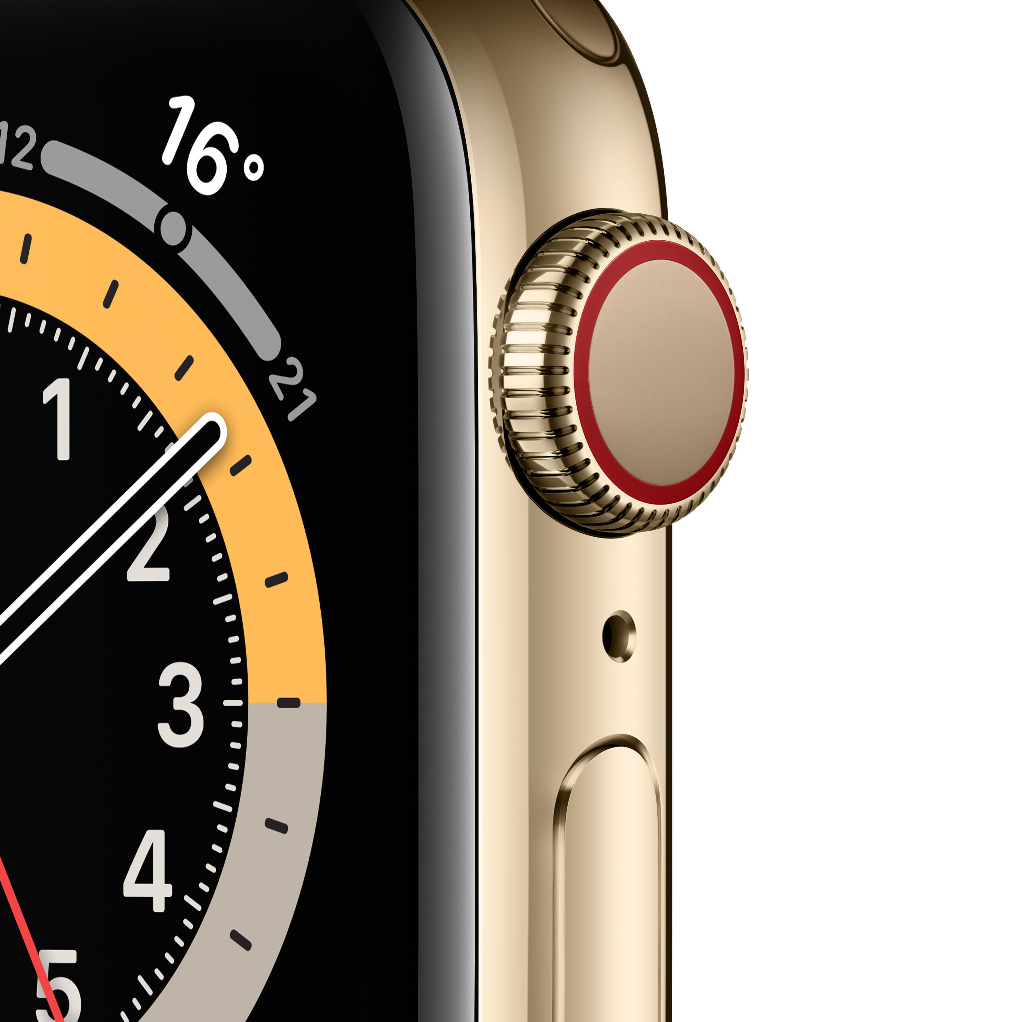 APPLE Watch Series 6 (GPS + Cellular) 40mm Smartwatch Edelstahl Edelstahl, 130 - 180 mm, Armband: Gold, Gehäuse: Gold