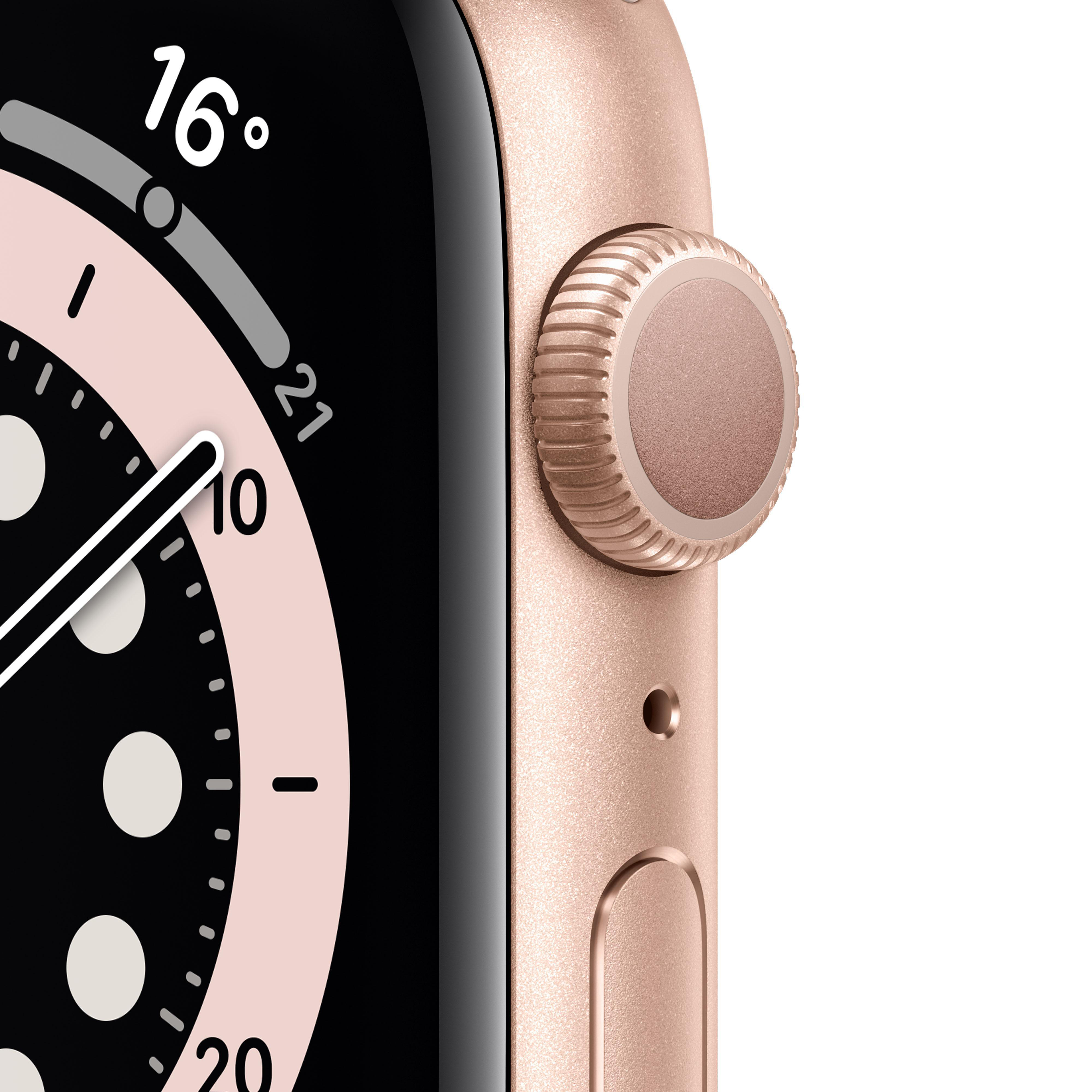 APPLE Watch Series 6 (GPS) 44mm Smartwatch Aluminium Fluorelastomer, 140 - 220 mm, Gold/Sandrosa