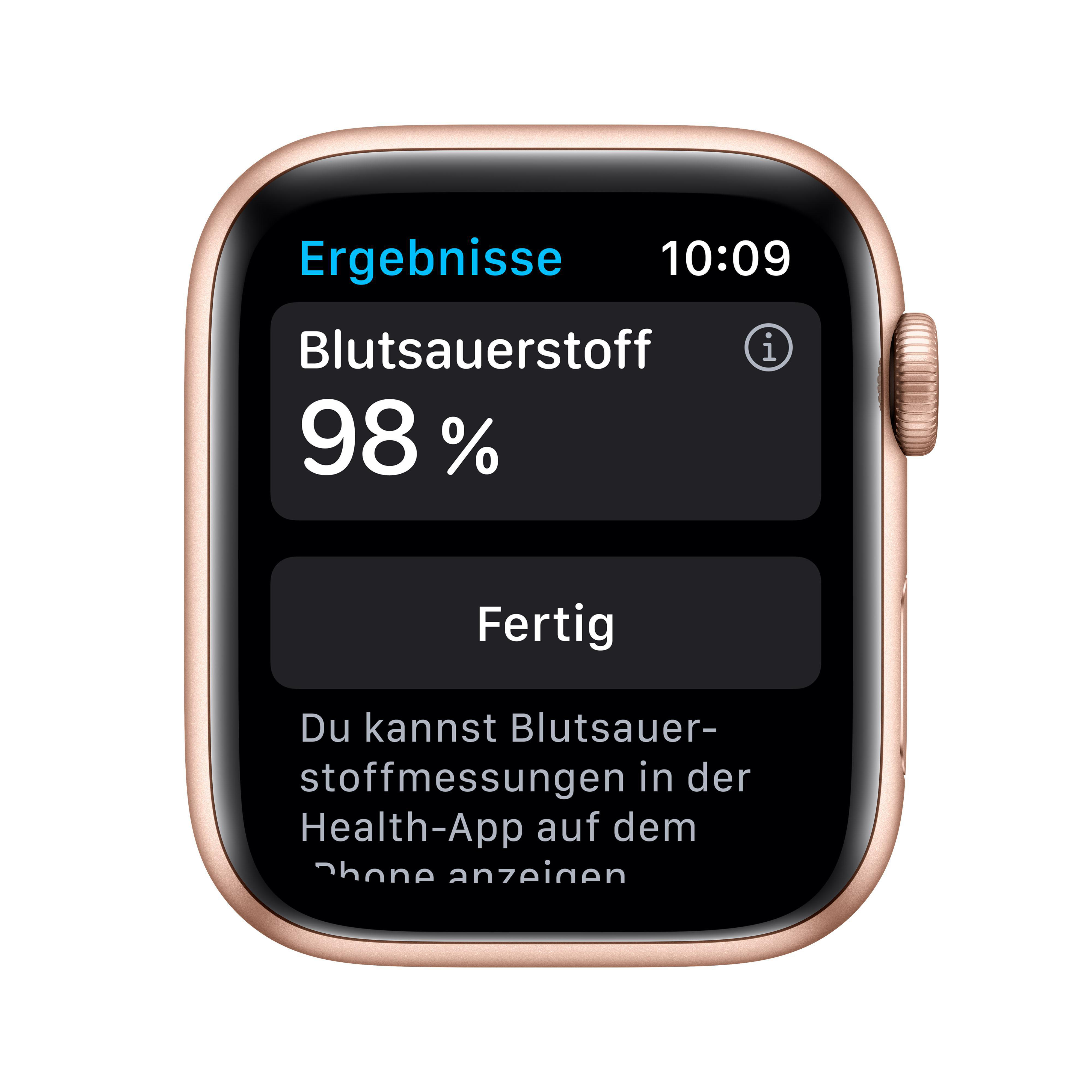 APPLE Watch Series 6 (GPS) 44mm Smartwatch Aluminium Fluorelastomer, 140 - 220 mm, Gold/Sandrosa